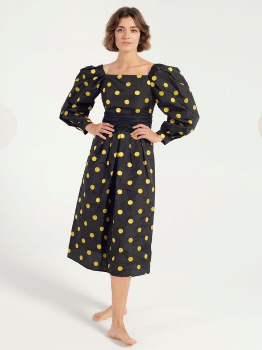 Batsheva Bretagne Polka Dot Puff Sleeve Midi Dress NEW NWT